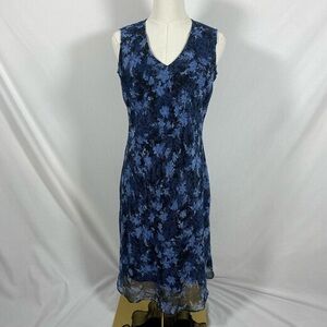 Eva Blue floral dark blue maxi dress beaded size 8 whimsigoth dark fairy